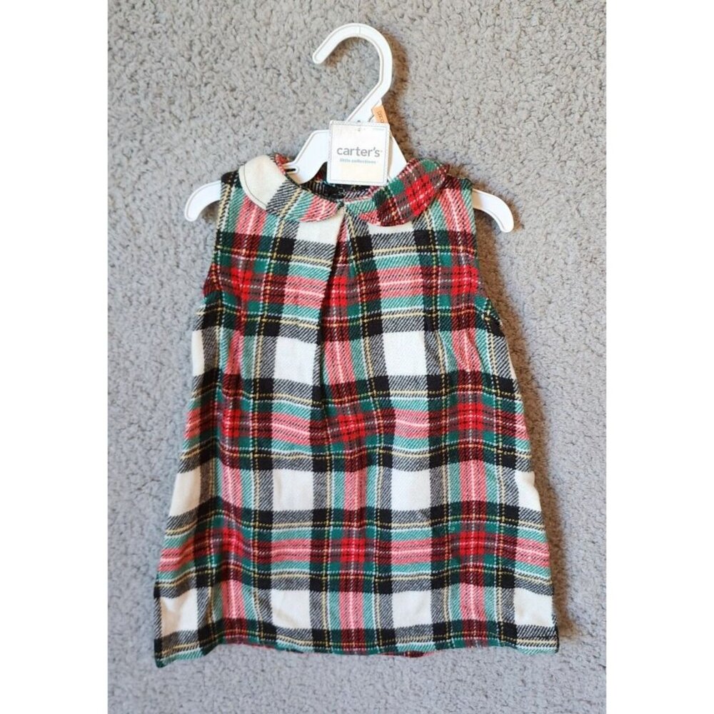NEW Carter's Sleeveless Collared A Line‎ Dress Plaid Acrylic Knit Holiday Sz 12M